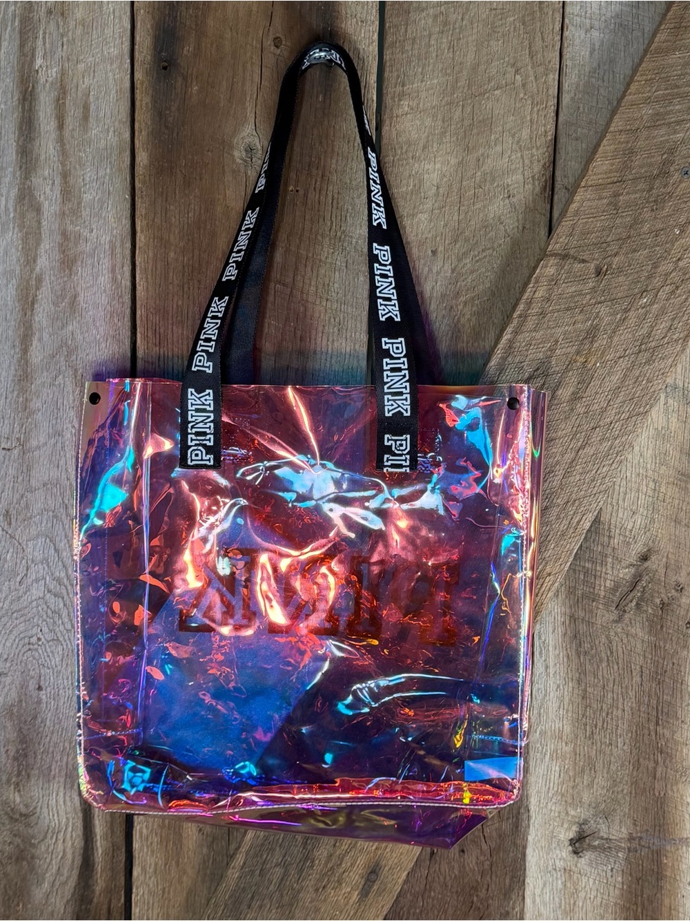 PINK Victoria's Secret Iridescent Holographic Tote Bag with Wristlet - Picture 7 of 7
